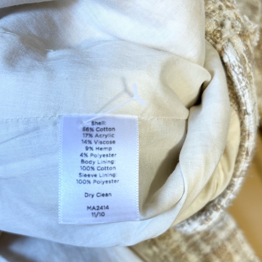 Talbots Cream And Tan Long Woven Jacket Size 10 - Picture 6 of 7
